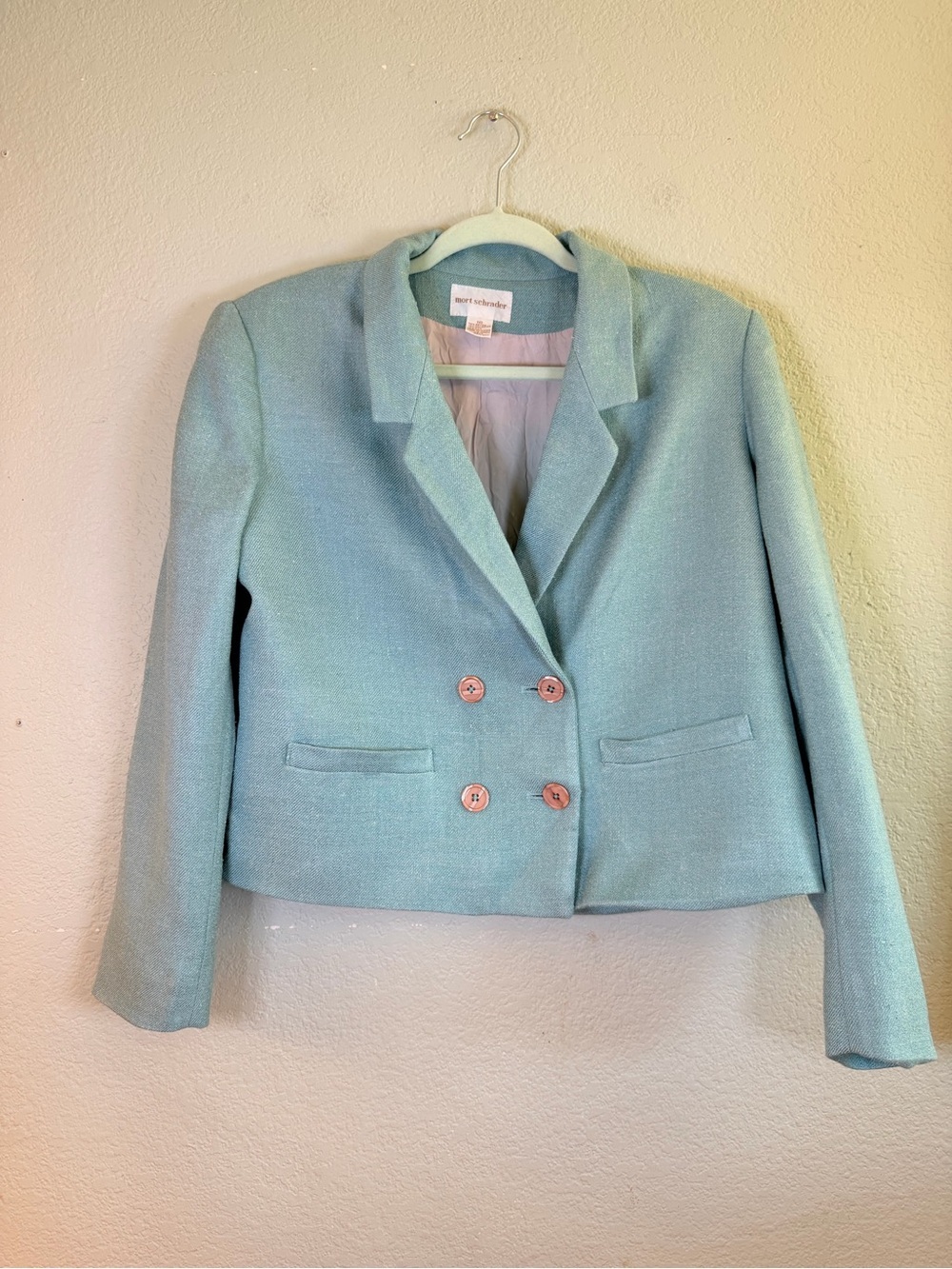 Vintage Mort Schrader 60s Robins Egg Blue Boxy Crop Double Breasted Blazer 10